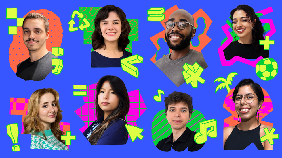 Uma colagem colorida com retratos de Felipe Mussi Ferreira Peixoto, Nina Guelman, João Pedro, Marília Luz dos Santos, Letícia Lima de Souza, Thiago Parisotto Dias, Larissa Ayumi Okabayashi e Carolina Quiterio.