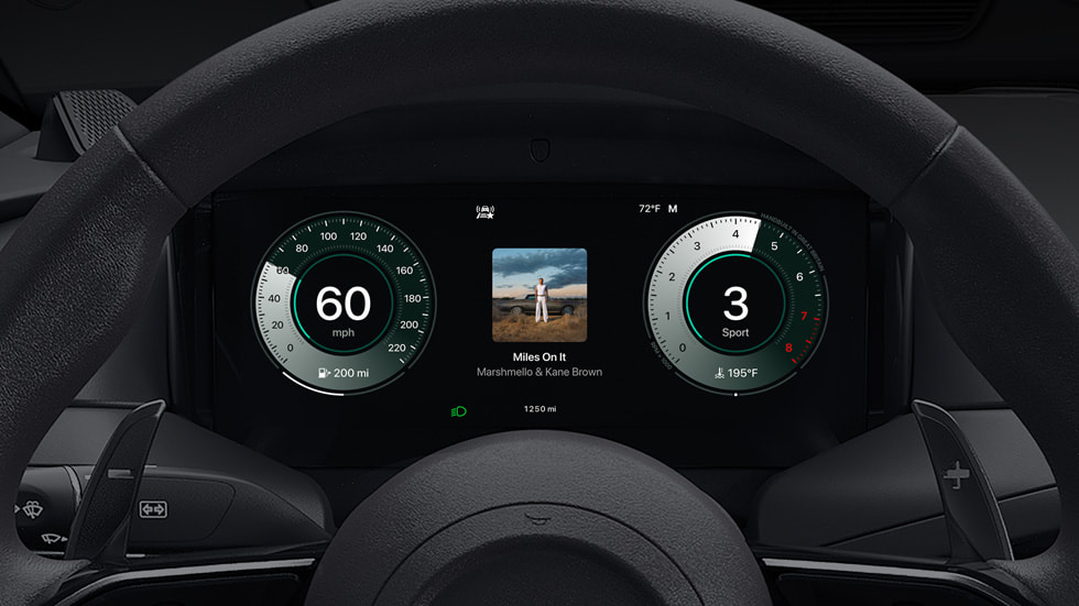 A CarPlay Ultra media screen is shown in an Aston Martin.