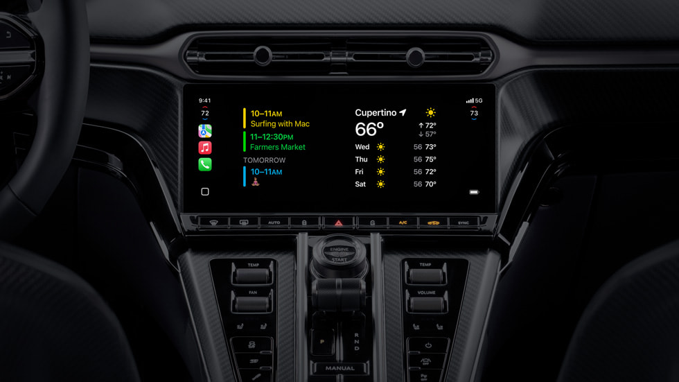 Widgets are shown in the CarPlay Ultra instrument cluster in an Aston Martin.