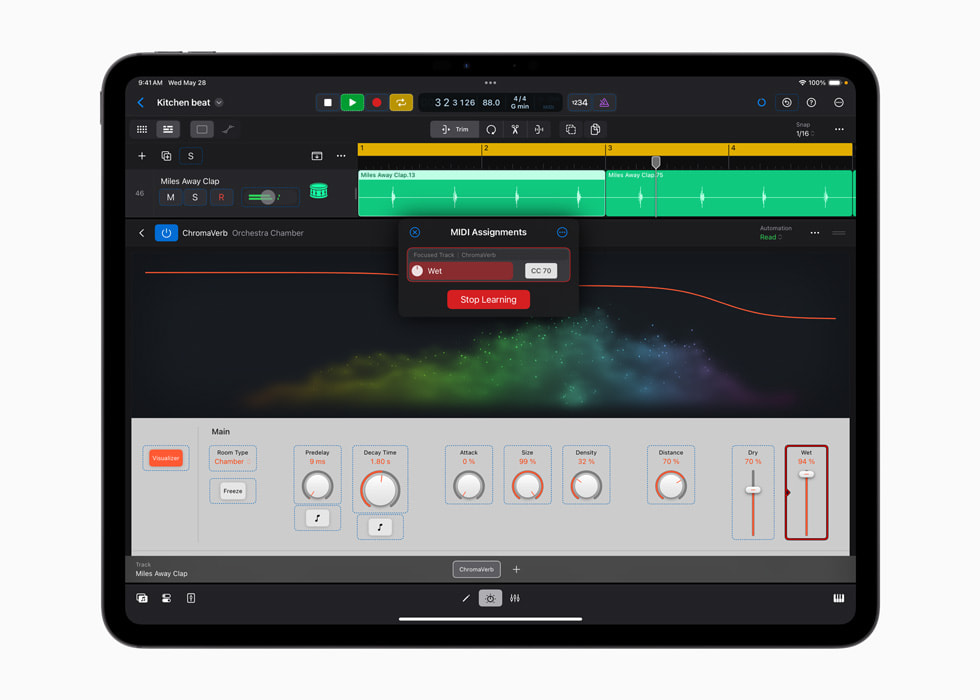 The Learn MIDI feature is shown on Logic Pro on iPad.