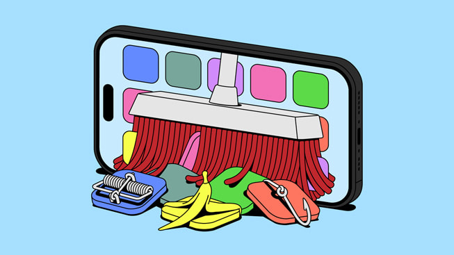 An App Review illustration shows a broom sweeping up problematic apps.