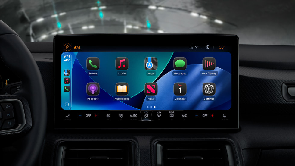 Dark mode is shown in CarPlay.