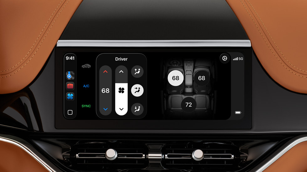 A car’s climate controls are shown in the new CarPlay experience.