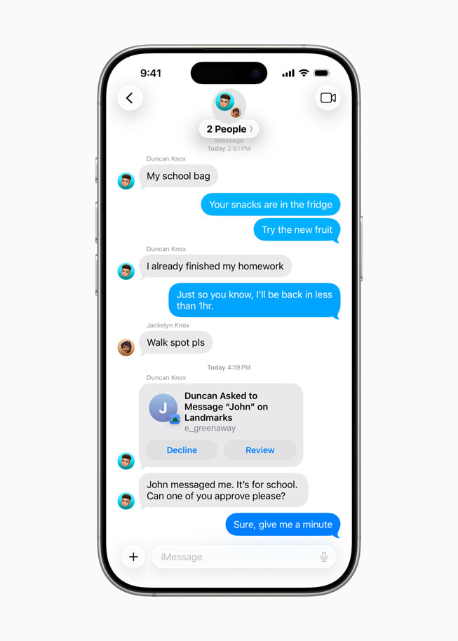 An image of a Messages conversation between a child and their parent, as displayed on iPhone.