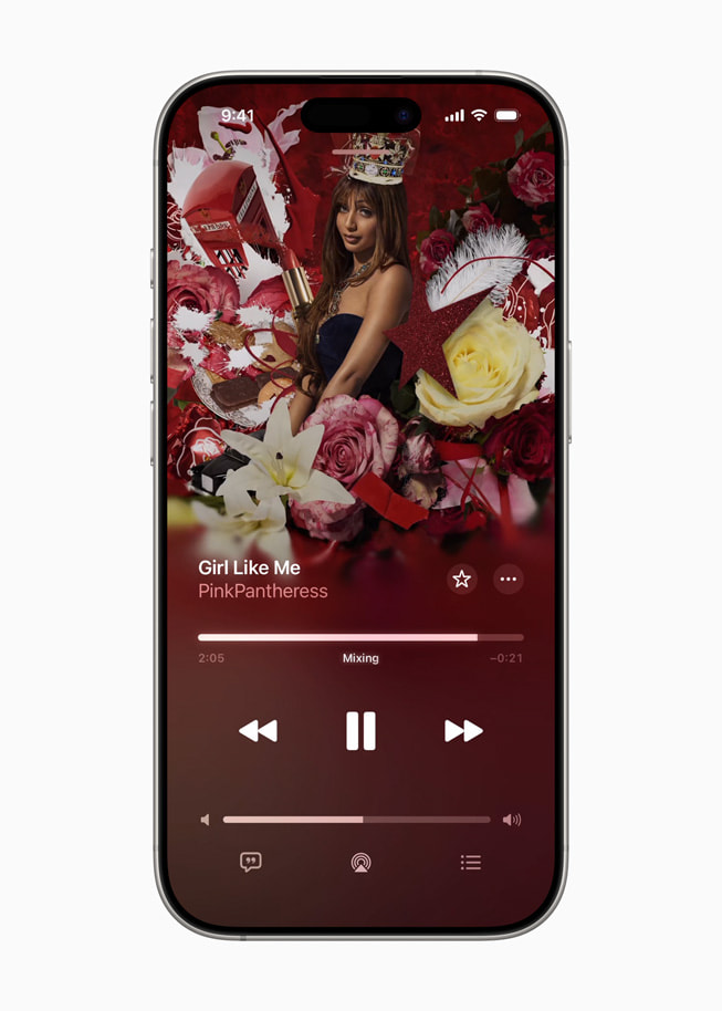 iPhone 16 Pro shows the new AutoMix feature in Apple Music.