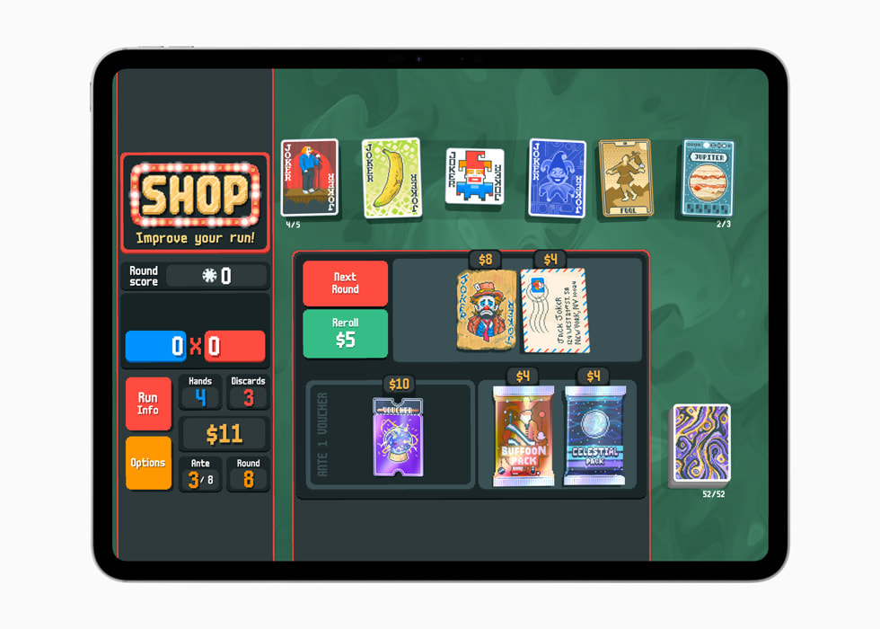 Balatro gameplay displayed on iPad.