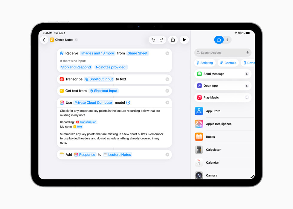 The new iPadOS 26 Shortcuts experience is shown on iPad.
