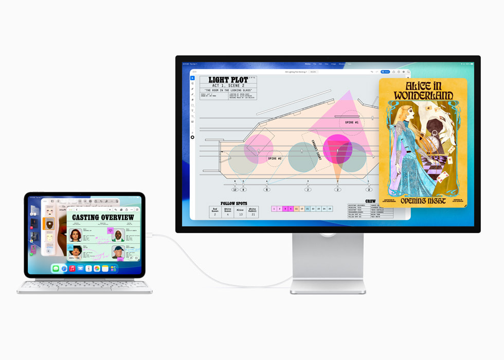 A user’s iPad is connected to their external display while using Stage Manager.