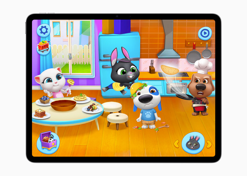 Screen from My Talking Tom Friends+ shown on 13-inch iPad Air.