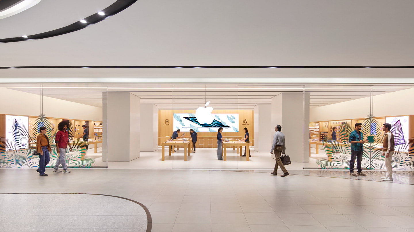 An image of the exterior of the Apple Hebbal store in Bengaluru, India.