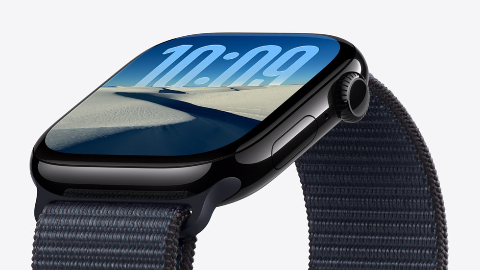 An angled close-up of a user’s watch face on Apple Watch Series 11.