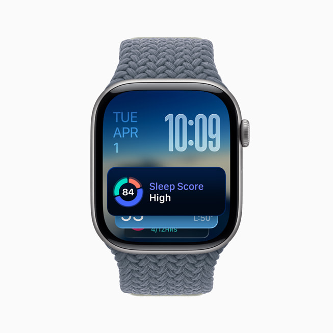 A user’s Apple Watch Series 11 shows a user’s sleep score in the Smart Stack.