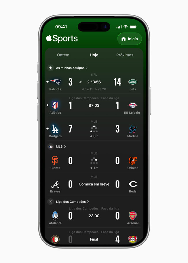 iPhone 17 Pro shows an Apple Sports screen with various games in various leagues displayed.