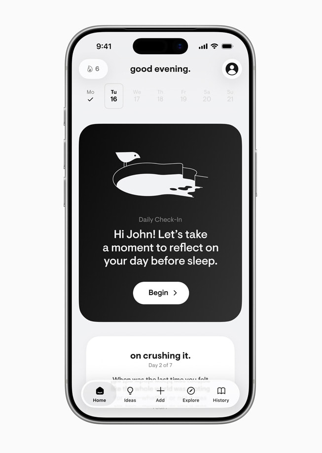 An image of the Stoic journaling app displayed on an iPhone 17 Pro bezel.