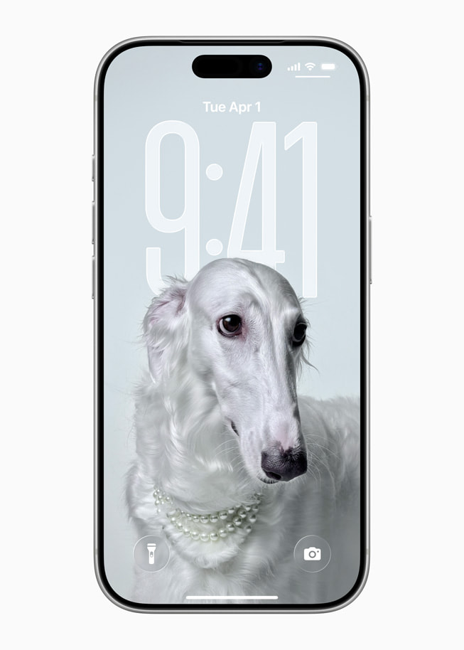 iPhone 17 Pro shows a Lock Screen with an image of a dog.