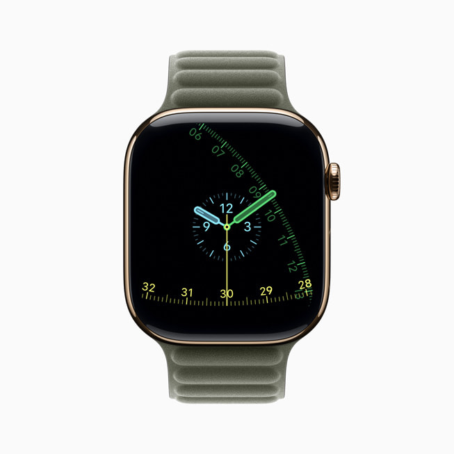 Apple Watch Series 11 shows the new Exactograph watch face.