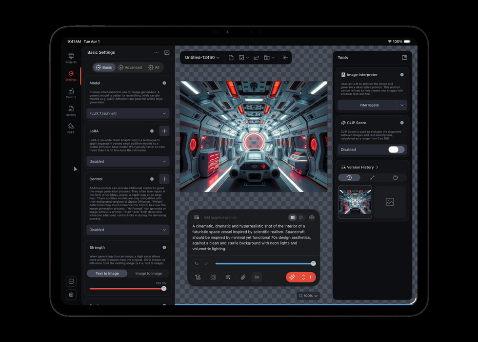 Se muestra la app Draw Things en el iPad Pro con chip M5.