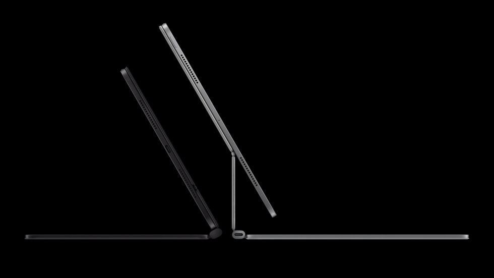 Se muestra la parte lateral del Magic Keyboard con el nuevo iPad Pro.