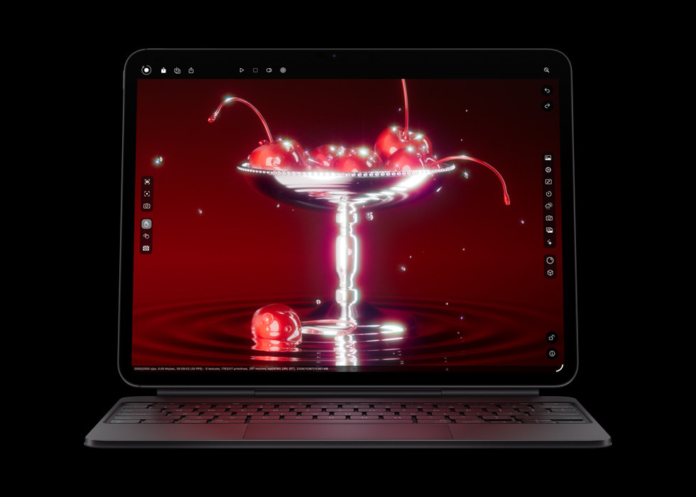 Primer plano del rendimiento gráfico avanzado en Octane X en el nuevo iPad Pro con chip M5.