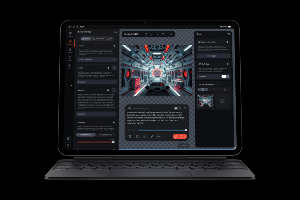 The Draw Things app, shown on iPad Pro with the Magic Keyboard.