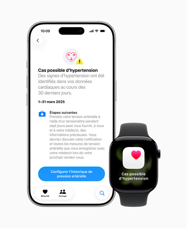 iPhone 17 Pro et Apple Watch Series 11 affichant une notification d’hypertension possible et d’autres détails.