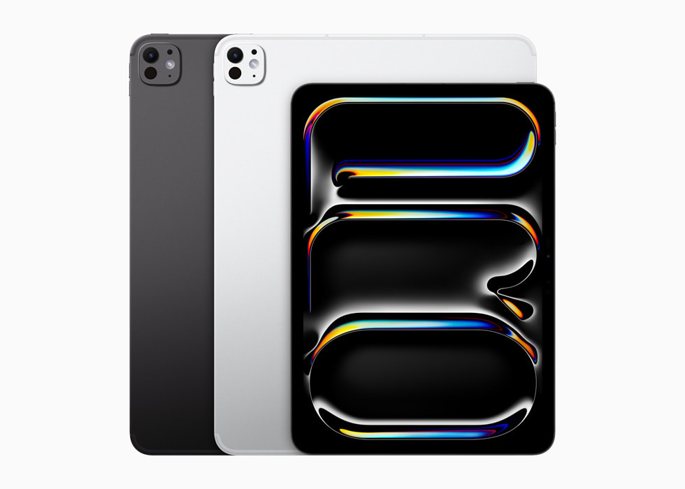 Se muestra la pantalla de un iPad Pro de 11 pulgadas y el iPad Pro de 13 pulgadas negro espacial y color plata.