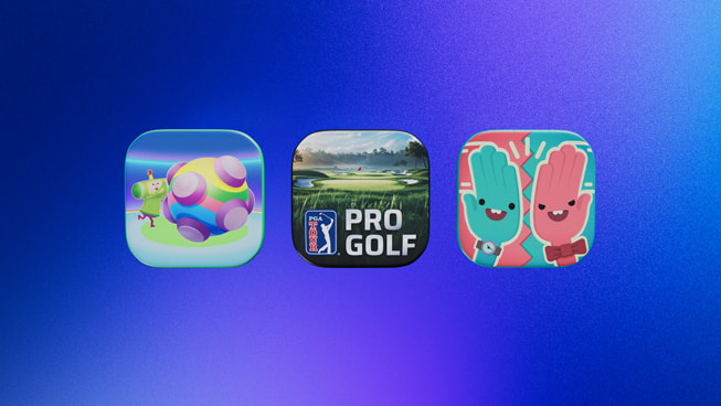 Three icons representing Katamari Damacy Rolling LIVE, PGA TOUR Pro Golf, and WHAT THE CLASH?