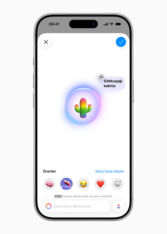 iPhone bir gökkuşağı Genmoji’si gösteriyor.