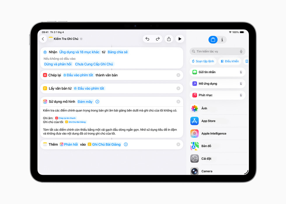 Trên iPad, người dùng tạo một phím tắt có tên “Kiểm Tra Ghi Chú”. 