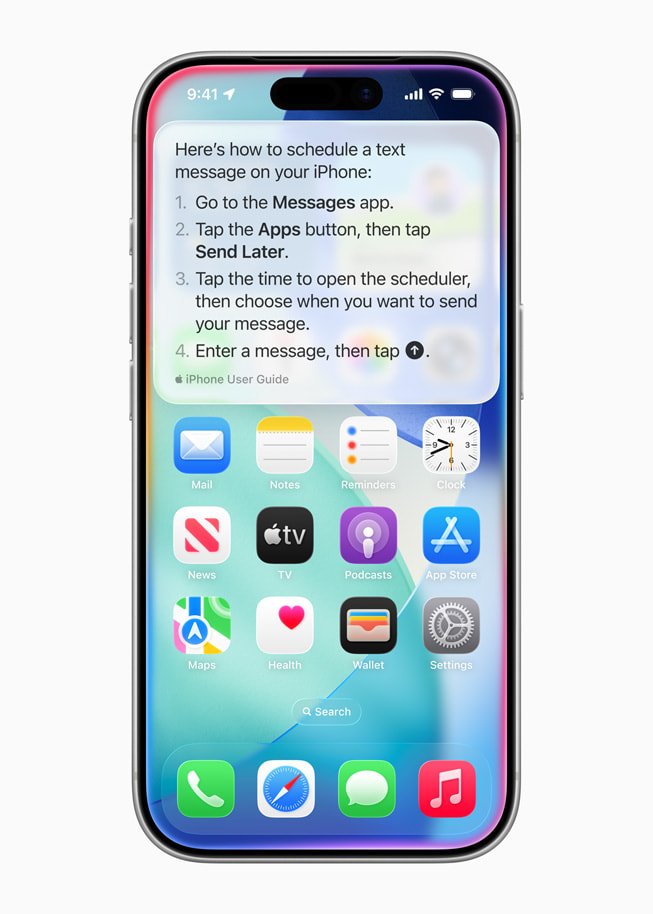 En stegvis guide för att schemalägga ett textmeddelande visas på en iPhone.