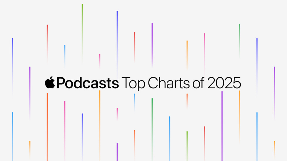 A banner image that reads “Apple Podcasts Top Charts of 2025” with colorful lines behind it.
