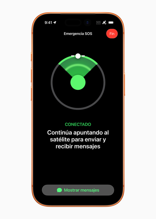 Se indica al usuario de un iPhone 17 Pro que apunte su dispositivo hacia el cielo para conectarse con un satélite.