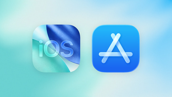 The iOS 26 Liquid Glass logo and the App Store logo side by side.