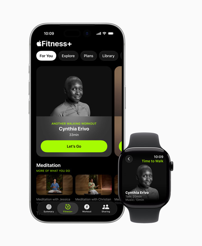 On iPhone 17 Pro, Cynthia Erivo’s Time to Walk episode is shown within Apple Fitness+.