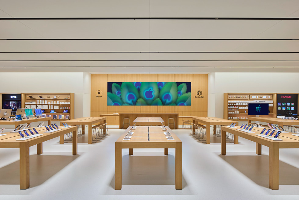The interior of Apple Noida in Uttar Pradesh, India.