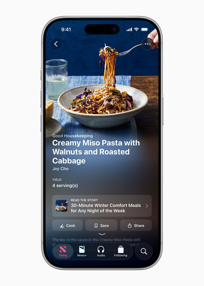 Apple News+ Food is shown on iPhone 17 Pro.