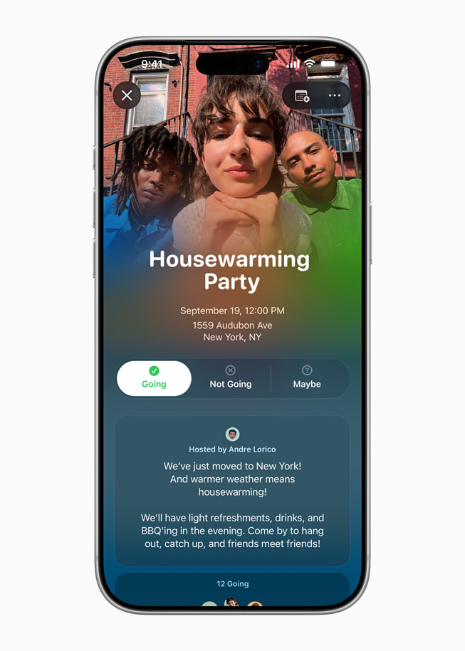 The home screen for Apple Invites is shown on iPhone 17 Pro.