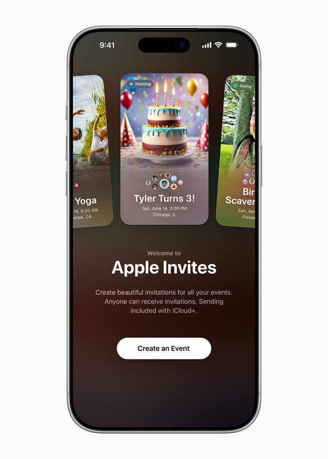 An Apple Invites invitation to a housewarming party is shown on iPhone 17 Pro.