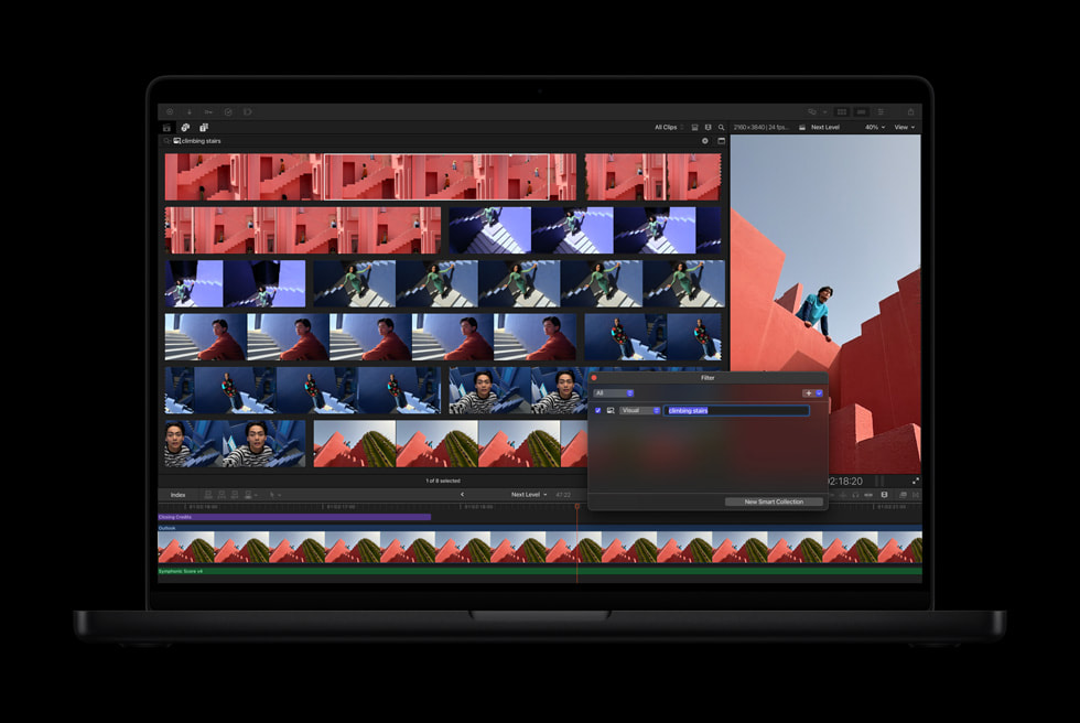 Visual Search in Final Cut Pro displayed on a space black MacBook Pro.