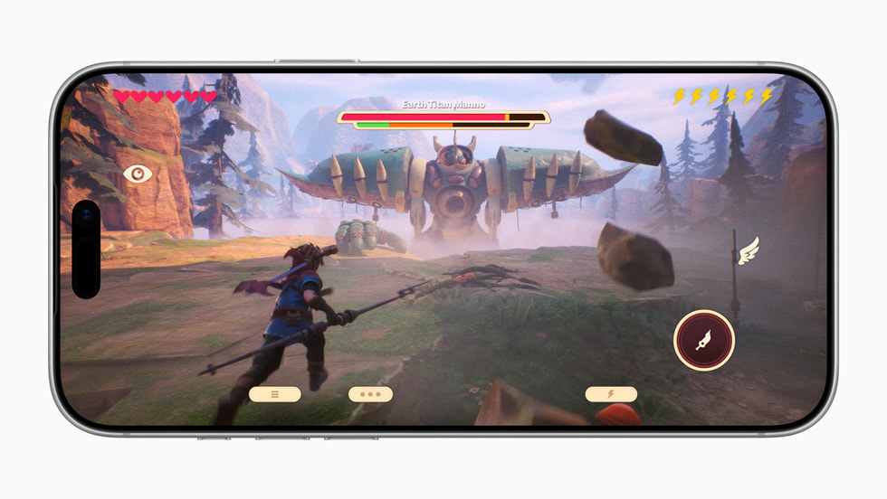 A boss-fight scene in Oceanhorn 3, shown on iPhone 17 Pro Max.