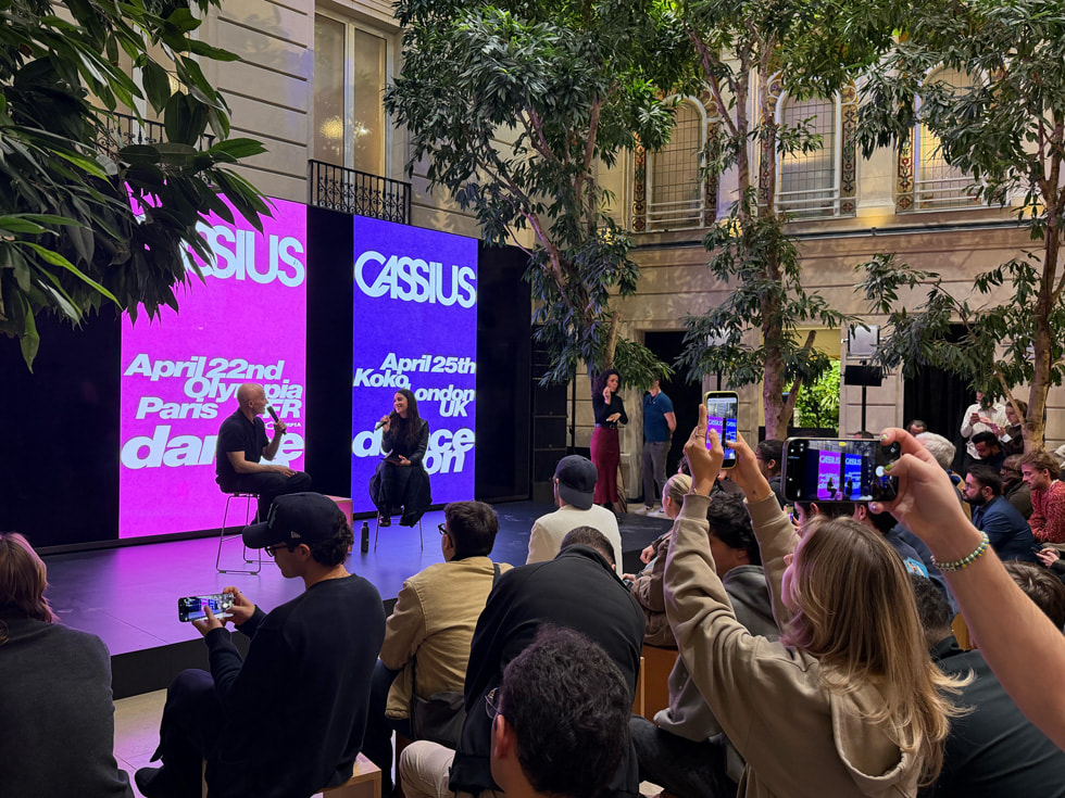 BoomBass is shown in conversation during a Today at Apple session at Apple Champs-Élysées in Paris.