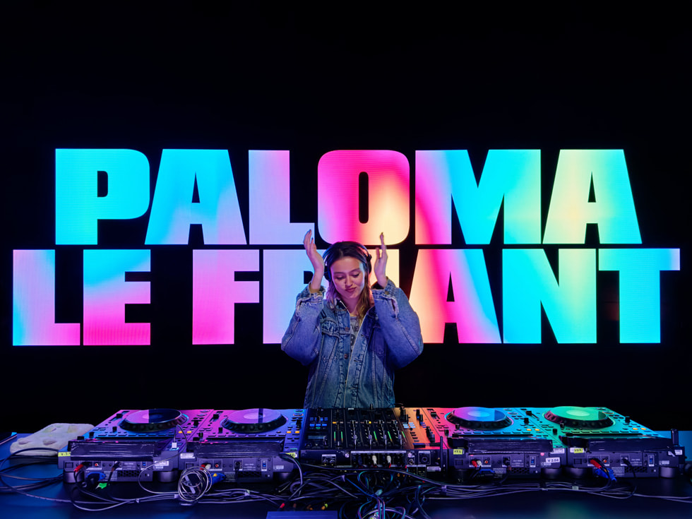 Paloma Le Friant is pictured DJing at Apple Champs-Élysées in Paris.