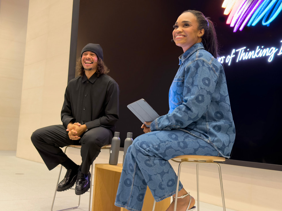 Elladj Baldé speaks to the audience at Apple Pacific Center in Vancouver.