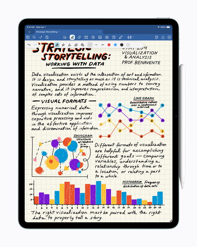 Notes and graphs appear on the Goodnotes app on iPad Air with M4.