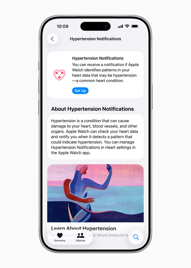 The hypertension notifications setup screen is shown on iPhone 17 Pro.