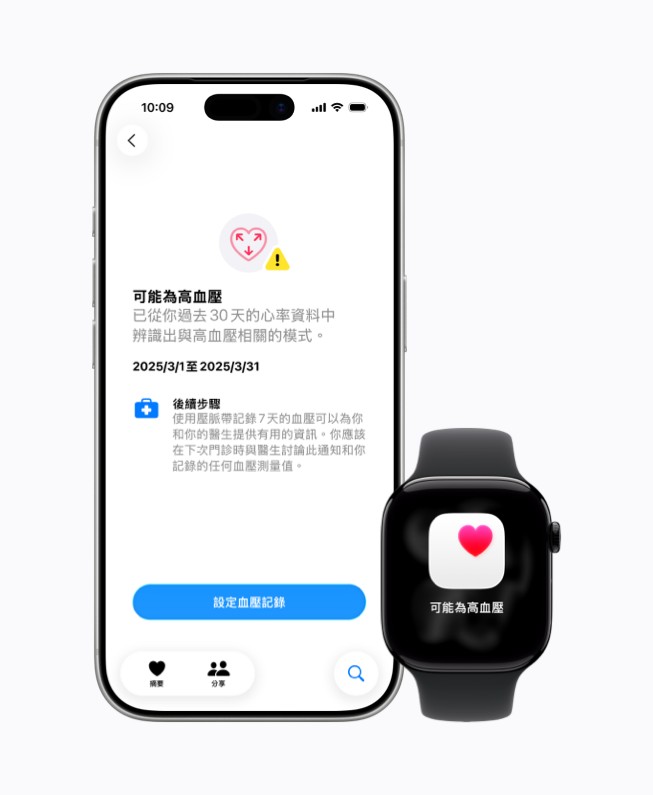 高血壓通知功能顯示於 iPhone 17 Pro 和 Apple Watch 上。