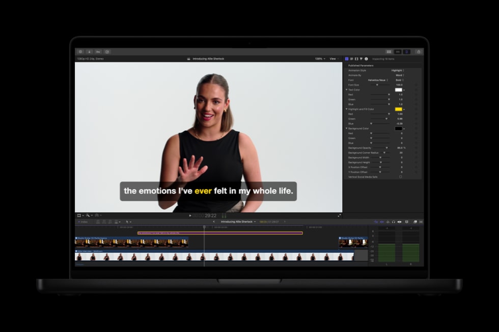 MacBook Pro shows the Generate Captions feature in Final Cut Pro.