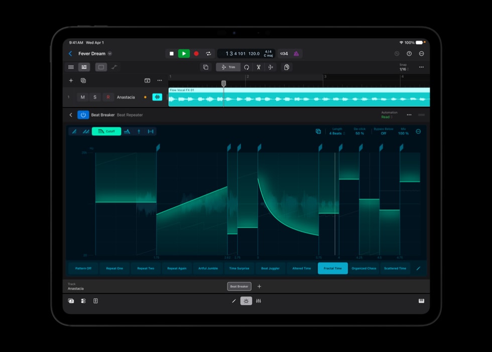 The new Granular Alchemy Sound Pack for Logic Pro is shown on iPad Pro.