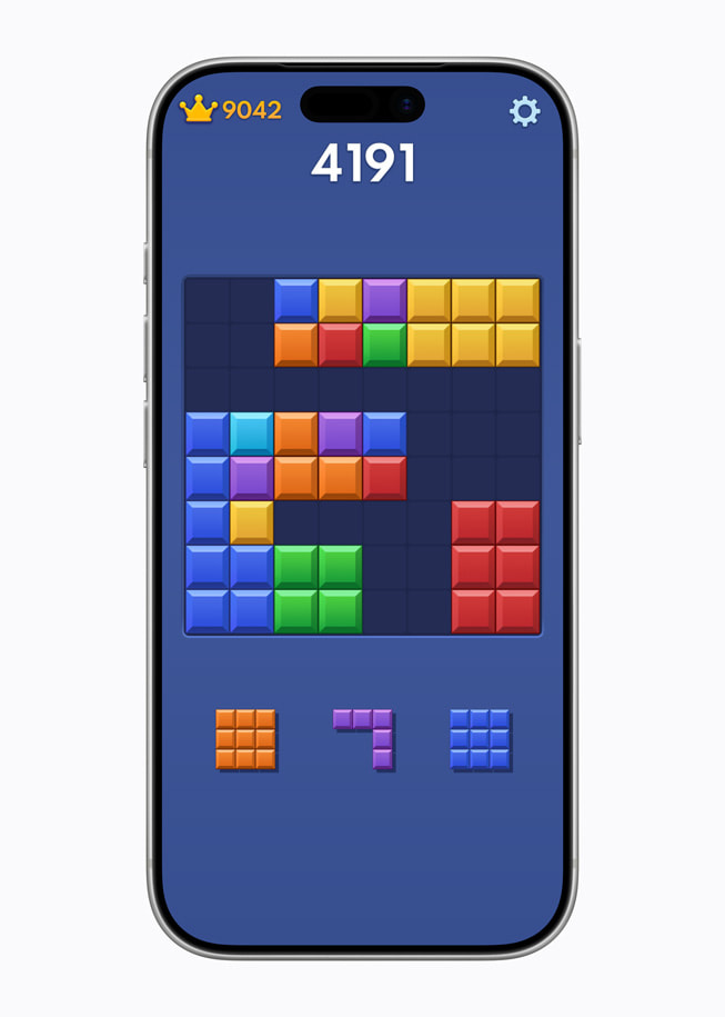 La grille de jeu de Block Blast!+ affichée sur iPhone 17 Pro.