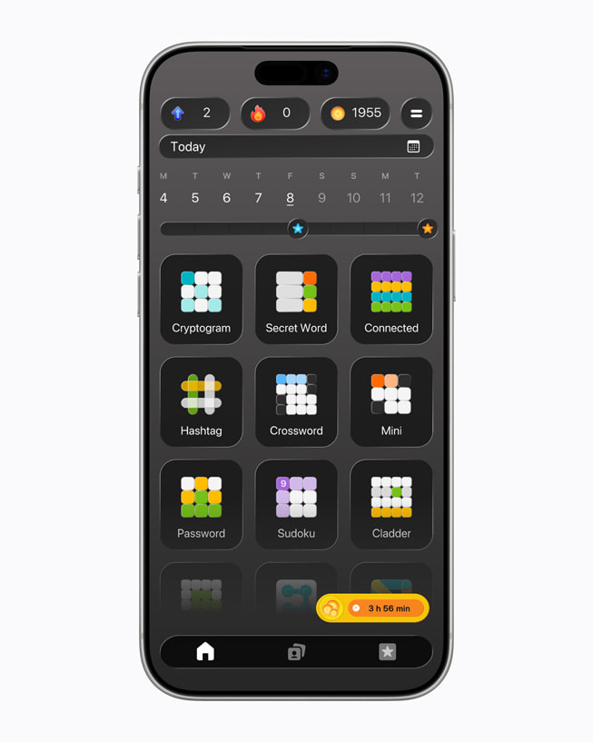 Menu des types de jeux offerts dans Everyday Puzzles: Mini Games+ affiché sur iPhone 17 Pro.
